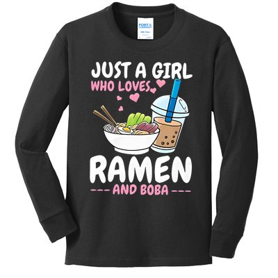 Just A Girl Who Loves Ramen And Boba Bubble Tea Tea Japanese Kids Long Sleeve Shirt