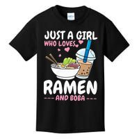 Just A Girl Who Loves Ramen And Boba Bubble Tea Tea Japanese Kids T-Shirt