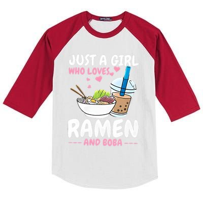 Just A Girl Who Loves Ramen And Boba Bubble Tea Tea Japanese Kids Colorblock Raglan Jersey