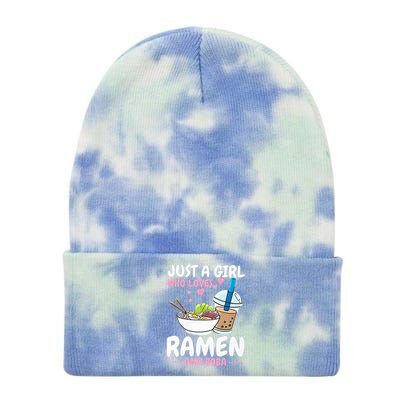 Just A Girl Who Loves Ramen And Boba Bubble Tea Tea Japanese Tie Dye 12in Knit Beanie