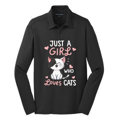 Just A Girl Who Loves Cats Cute Cat Lover Silk Touch Performance Long Sleeve Polo