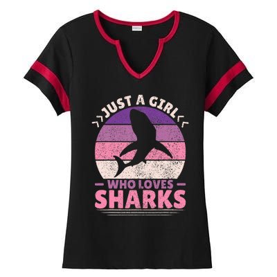 Just A Girl Who Loves Sharks Lover Shark Stuff Funny Shark Ladies Halftime Notch Neck Tee