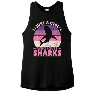 Just A Girl Who Loves Sharks Lover Shark Stuff Funny Shark Ladies PosiCharge Tri-Blend Wicking Tank