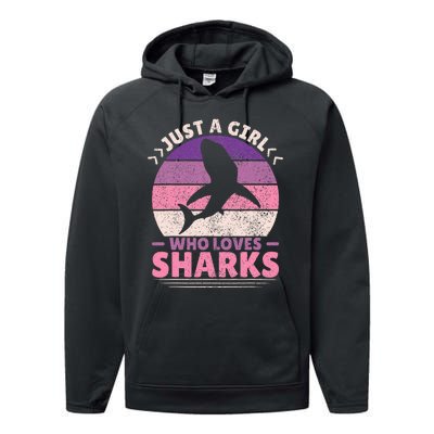 Just A Girl Who Loves Sharks Lover Shark Stuff Funny Shark Performance Fleece Hoodie