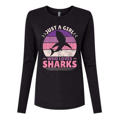 Just A Girl Who Loves Sharks Lover Shark Stuff Funny Shark Womens Cotton Relaxed Long Sleeve T-Shirt