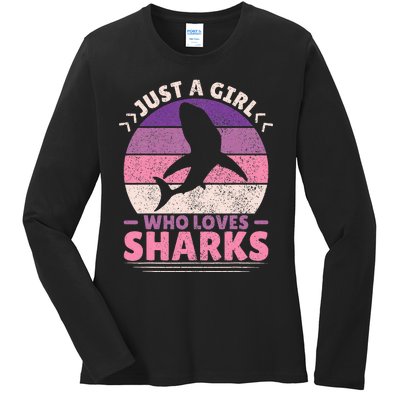 Just A Girl Who Loves Sharks Lover Shark Stuff Funny Shark Ladies Long Sleeve Shirt