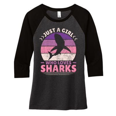 Just A Girl Who Loves Sharks Lover Shark Stuff Funny Shark Women's Tri-Blend 3/4-Sleeve Raglan Shirt