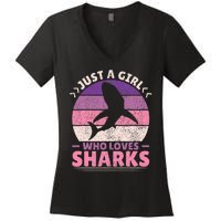 Just A Girl Who Loves Sharks Lover Shark Stuff Funny Shark Women's V-Neck T-Shirt