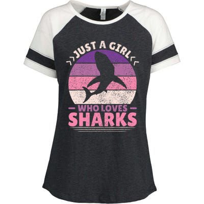 Just A Girl Who Loves Sharks Lover Shark Stuff Funny Shark Enza Ladies Jersey Colorblock Tee