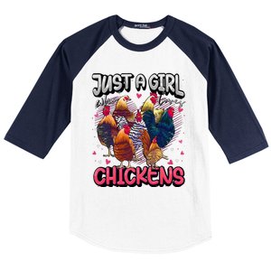 Just A Girl Who Loves Chickens Cute Chicken Lover Farmers Baseball Sleeve Shirt