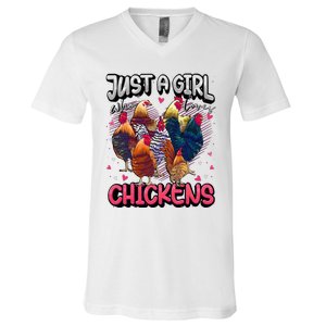 Just A Girl Who Loves Chickens Cute Chicken Lover Farmers V-Neck T-Shirt