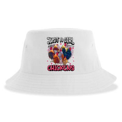 Just A Girl Who Loves Chickens Cute Chicken Lover Farmers Sustainable Bucket Hat