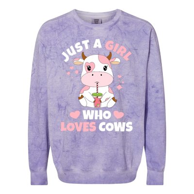 Just A Girl Who Loves Cows Cute Strawberry Cow Cowgirl Print Colorblast Crewneck Sweatshirt