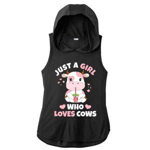 Just A Girl Who Loves Cows Cute Strawberry Cow Cowgirl Print Ladies PosiCharge Tri-Blend Wicking Draft Hoodie Tank