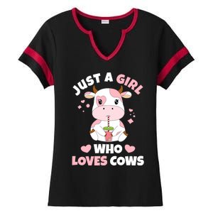 Just A Girl Who Loves Cows Cute Strawberry Cow Cowgirl Print Ladies Halftime Notch Neck Tee