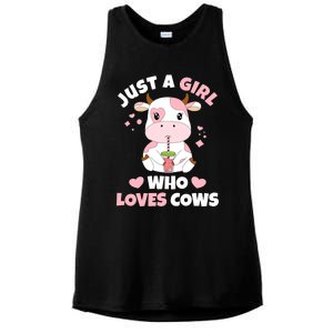 Just A Girl Who Loves Cows Cute Strawberry Cow Cowgirl Print Ladies PosiCharge Tri-Blend Wicking Tank