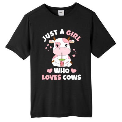 Just A Girl Who Loves Cows Cute Strawberry Cow Cowgirl Print Tall Fusion ChromaSoft Performance T-Shirt