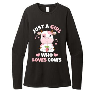 Just A Girl Who Loves Cows Cute Strawberry Cow Cowgirl Print Womens CVC Long Sleeve Shirt