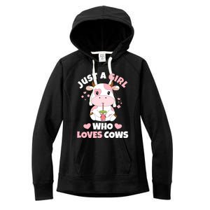 Just A Girl Who Loves Cows Cute Strawberry Cow Cowgirl Print Women's Fleece Hoodie