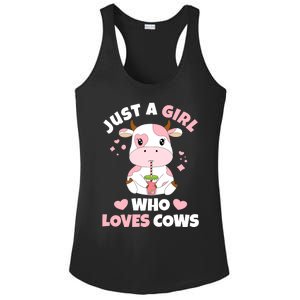 Just A Girl Who Loves Cows Cute Strawberry Cow Cowgirl Print Ladies PosiCharge Competitor Racerback Tank