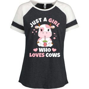 Just A Girl Who Loves Cows Cute Strawberry Cow Cowgirl Print Enza Ladies Jersey Colorblock Tee