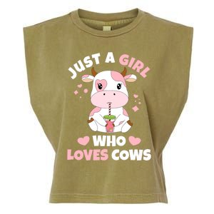 Just A Girl Who Loves Cows Cute Strawberry Cow Cowgirl Print Garment-Dyed Women's Muscle Tee