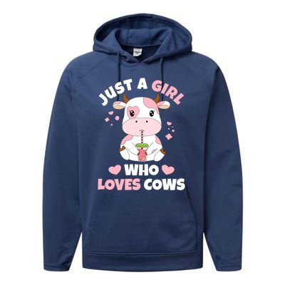 Just A Girl Who Loves Cows Cute Strawberry Cow Cowgirl Print Performance Fleece Hoodie