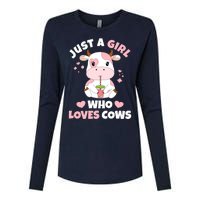 Just A Girl Who Loves Cows Cute Strawberry Cow Cowgirl Print Womens Cotton Relaxed Long Sleeve T-Shirt