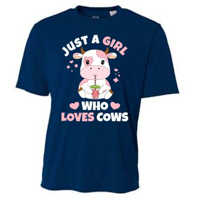 Just A Girl Who Loves Cows Cute Strawberry Cow Cowgirl Print Cooling Performance Crew T-Shirt