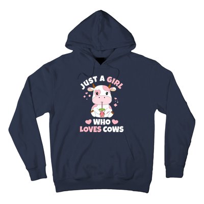 Just A Girl Who Loves Cows Cute Strawberry Cow Cowgirl Print Hoodie