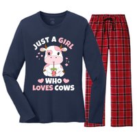 Just A Girl Who Loves Cows Cute Strawberry Cow Cowgirl Print Women's Long Sleeve Flannel Pajama Set 