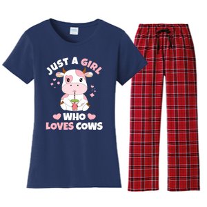 Just A Girl Who Loves Cows Cute Strawberry Cow Cowgirl Print Women's Flannel Pajama Set