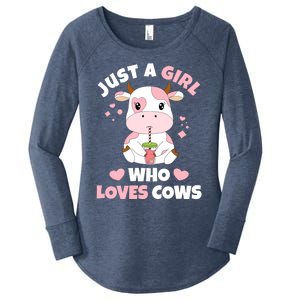 Just A Girl Who Loves Cows Cute Strawberry Cow Cowgirl Print Women's Perfect Tri Tunic Long Sleeve Shirt