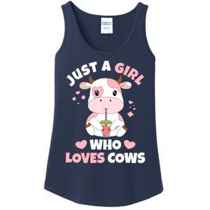 Just A Girl Who Loves Cows Cute Strawberry Cow Cowgirl Print Ladies Essential Tank