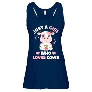 Just A Girl Who Loves Cows Cute Strawberry Cow Cowgirl Print Ladies Essential Flowy Tank