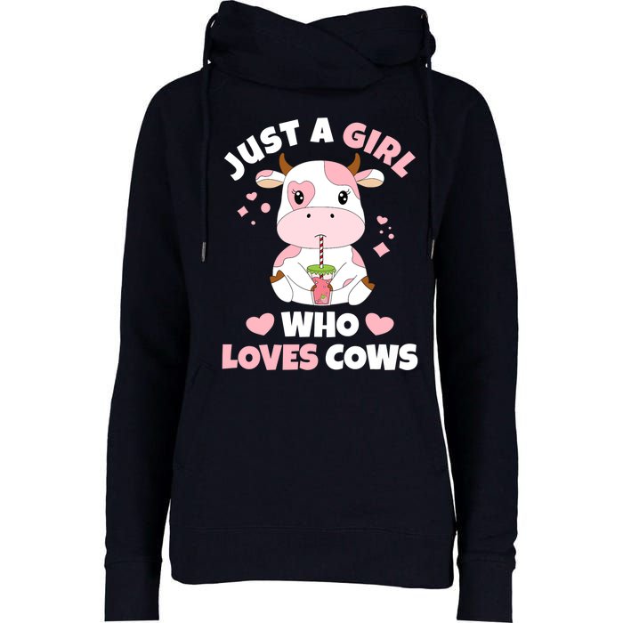 Just A Girl Who Loves Cows Cute Strawberry Cow Cowgirl Print Womens Funnel Neck Pullover Hood