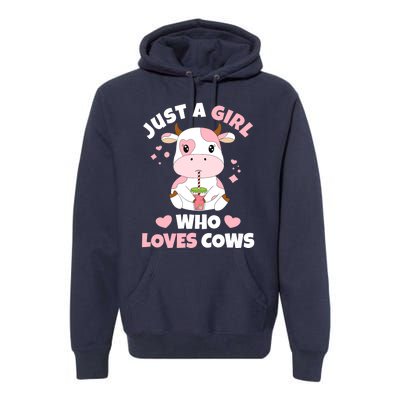 Just A Girl Who Loves Cows Cute Strawberry Cow Cowgirl Print Premium Hoodie