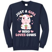 Just A Girl Who Loves Cows Cute Strawberry Cow Cowgirl Print Tall Sweatshirt