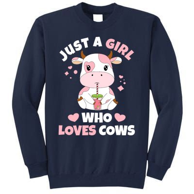 Just A Girl Who Loves Cows Cute Strawberry Cow Cowgirl Print Tall Sweatshirt