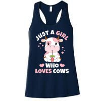 Just A Girl Who Loves Cows Cute Strawberry Cow Cowgirl Print Women's Racerback Tank