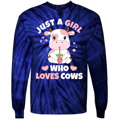 Just A Girl Who Loves Cows Cute Strawberry Cow Cowgirl Print Tie-Dye Long Sleeve Shirt