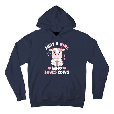 Just A Girl Who Loves Cows Cute Strawberry Cow Cowgirl Print Tall Hoodie