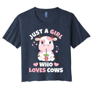 Just A Girl Who Loves Cows Cute Strawberry Cow Cowgirl Print Women's Crop Top Tee