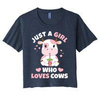 Just A Girl Who Loves Cows Cute Strawberry Cow Cowgirl Print Women's Crop Top Tee