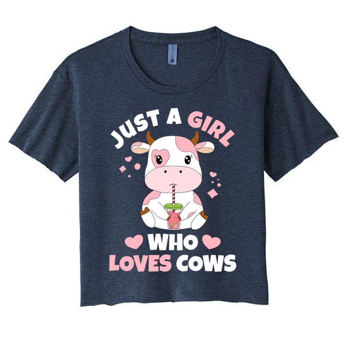 Just A Girl Who Loves Cows Cute Strawberry Cow Cowgirl Print Women's Crop Top Tee