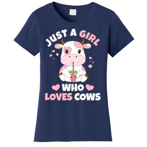 Just A Girl Who Loves Cows Cute Strawberry Cow Cowgirl Print Women's T-Shirt