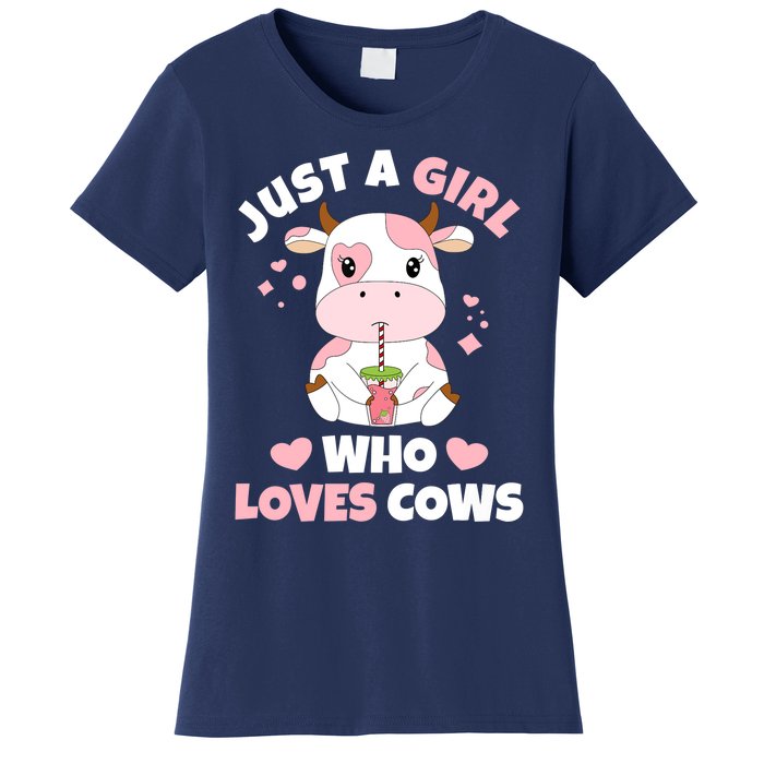 Just A Girl Who Loves Cows Cute Strawberry Cow Cowgirl Print Women's T-Shirt