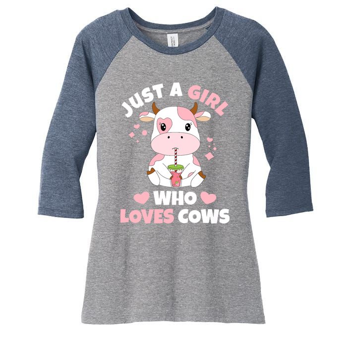 Just A Girl Who Loves Cows Cute Strawberry Cow Cowgirl Print Women's Tri-Blend 3/4-Sleeve Raglan Shirt