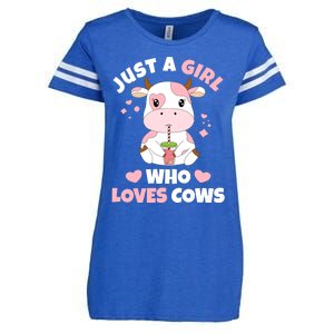 Just A Girl Who Loves Cows Cute Strawberry Cow Cowgirl Print Enza Ladies Jersey Football T-Shirt