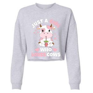 Just A Girl Who Loves Cows Cute Strawberry Cow Cowgirl Print Cropped Pullover Crew